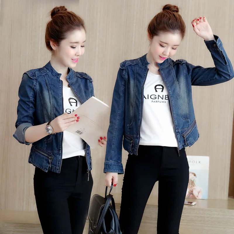 

New Spring Autumn Women Coat Plus Size Fashion Casual Slim Stand Collar Short Style Jeans Jacket Coat For Women Denim Outerwear