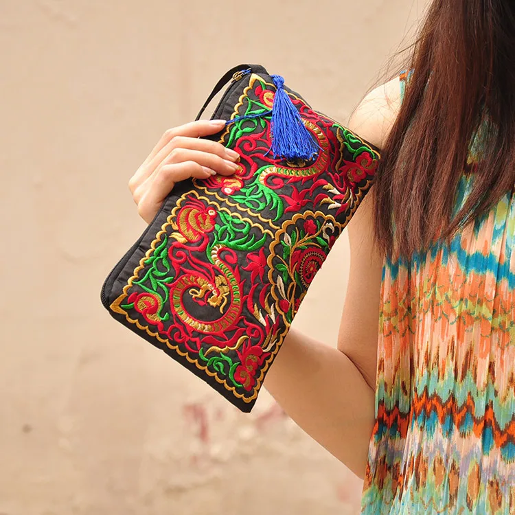

Free Shipping Foreign trade sales color satin iris retro hand bag zero wallet mobile phone bag National wind embroidered bag