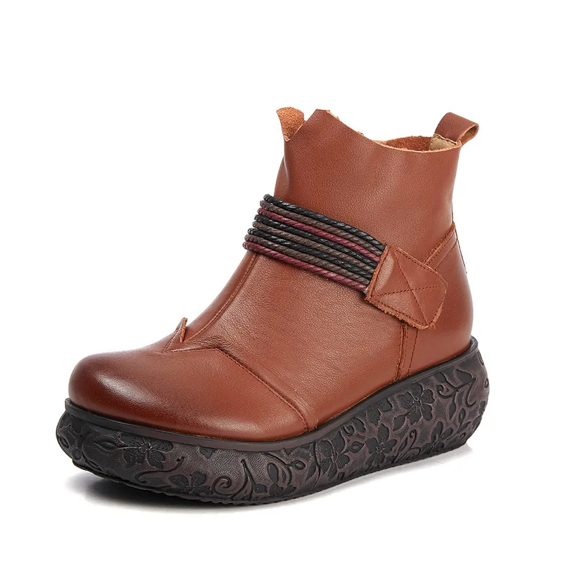 

2018 autumn thick platform wedge short boots leather round head Martin boots short tube women's casual leather boots