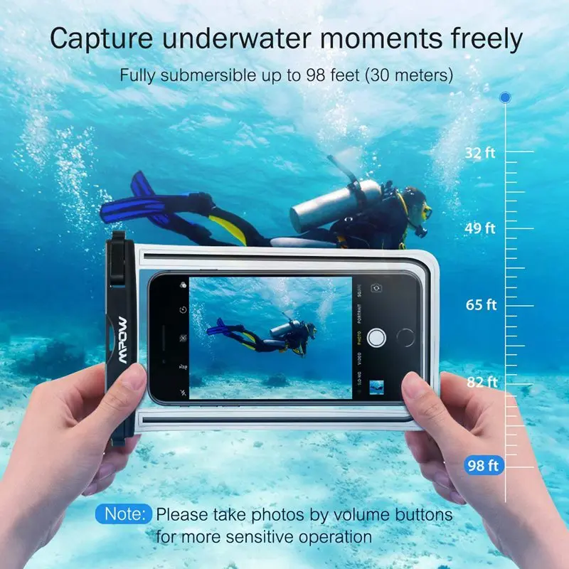 Mpow Universal Waterproof Phone Pouch Case IPX8 Cellphone Bag with Wrist Strap for iPhone X XS 8 8S 7 6 6inch Phone Diving bag   (5)