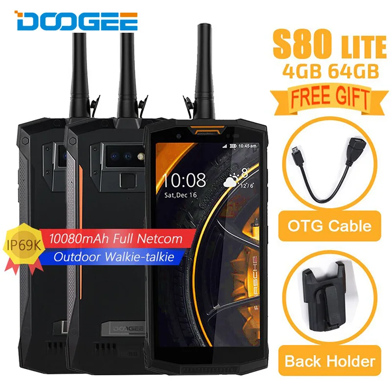 Doogee S80 Lite Dual Sim 4G LTE Водонепроницаемый противоударный смартфон Android 8,1 Oreo Octa Core 4 GB + 64 GB 10080 mAh NFC отпечатков пальцев