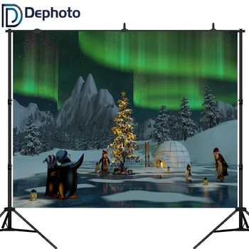 

Dephoto Penguin Aurora Ice House Christmas Tree Photography Backgrounds Customized Photographic Backdrops For Photo Studio