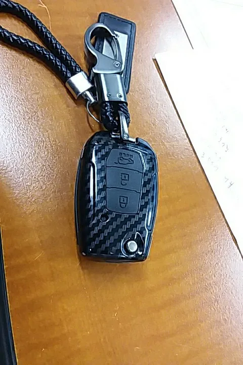 

Carbon Fiber Silicone Car Key Case For Ssangyong Rexton Korando C Tivoli Flip Folding Remote Cover