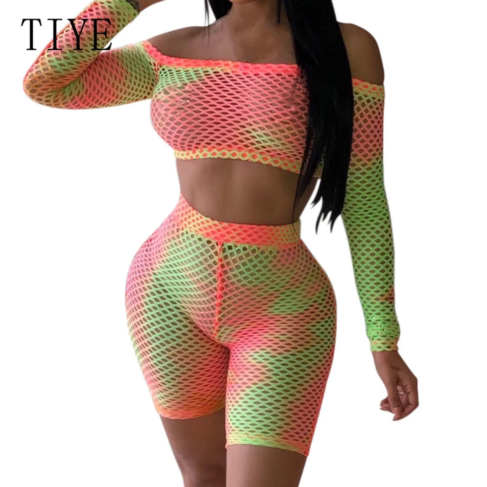 TIYE Casual Two Pieces Sets Crop Top and Slim Pants Sexy Off Shoulder Long Sleeve Grid Playsuits New Fashion Tie-dyed Jumpsuits TIYE Casual Two Pieces Sets Crop Top and Slim Pants Sexy Off Shoulder Long Sleeve Grid Playsuits New Fashion Tie-dyed Jumpsuits