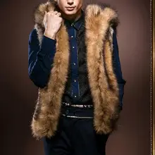 Стиль без рукавов с капюшоном Дизайн Повседневная Толстая Теплая мужская жилетка из искусственного меха модная зимняя уличная шуба