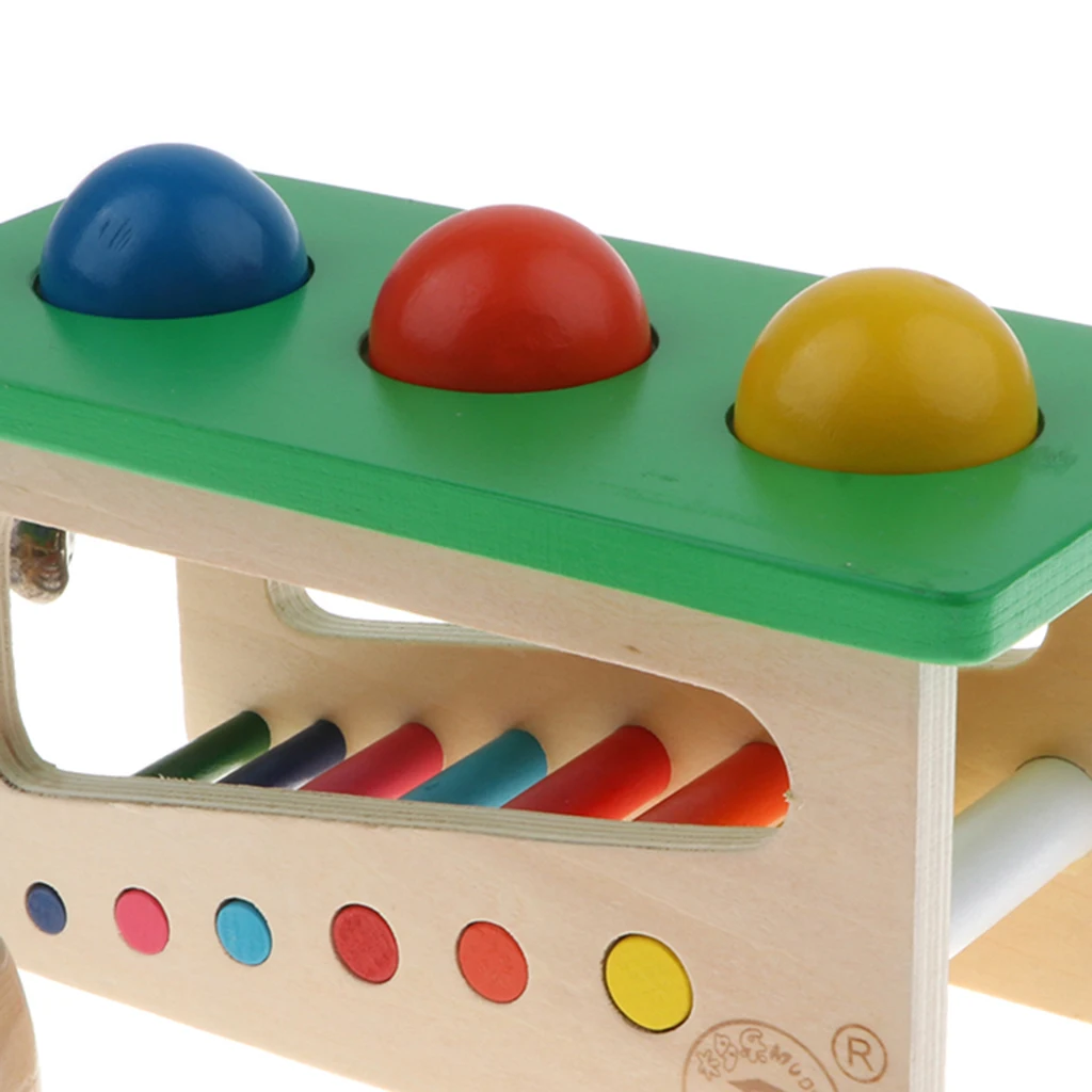 Colorful Wooden Knocking Ball Game Toy Kid Fun Rolling Ball Hammering Developmental Game Toddler Early Sensory Educational