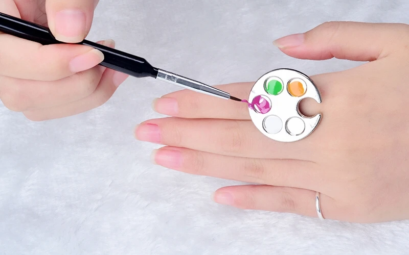 Artlalic 1 шт. мини-дизайн ногтей металлическое пальцевое кольцо с палитрой блюдо УФ Гель-лак краска для рисования краска цвет пигмент держатель пластины