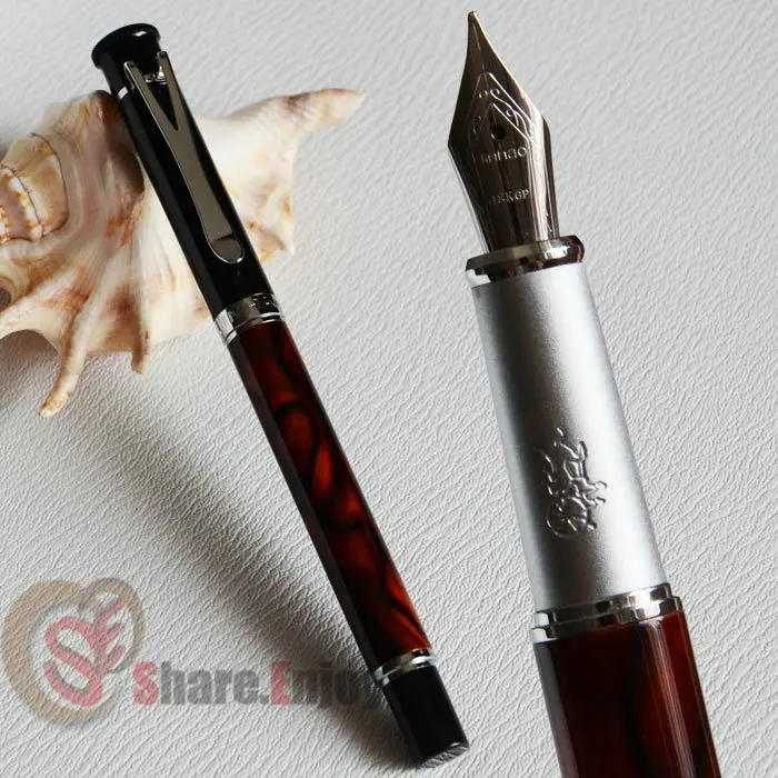 

NOBLE JINHAO Y3 WINE MARBLE AND SILVER 18KGP MEDIUM NIB FOUNTAIN PEN