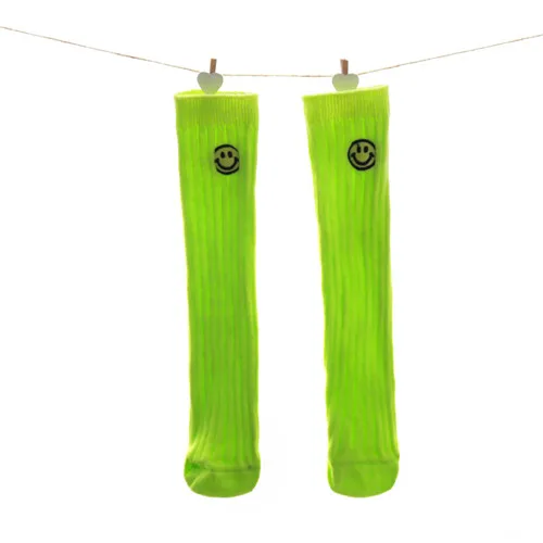 Одна пара детских носков осенне-зимние носки для маленьких мальчиков хлопковые носки для маленьких девочек, детские гольфы повседневные 5 стилей - Цвет: Флуоресцентный зеленый