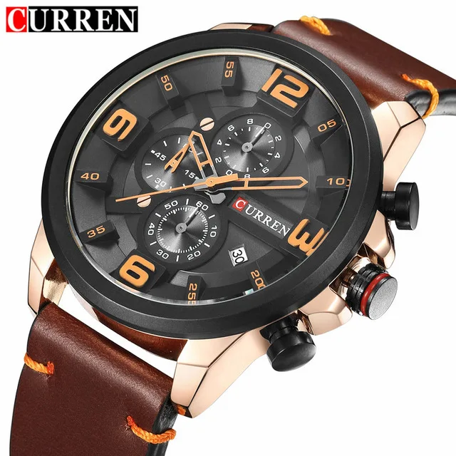

New 2018 Mens Watches Top Brand Luxury Leather Men Quartz Watch Casual Sport Clock Male Wristwatch Curren Relogio Masculino Saat