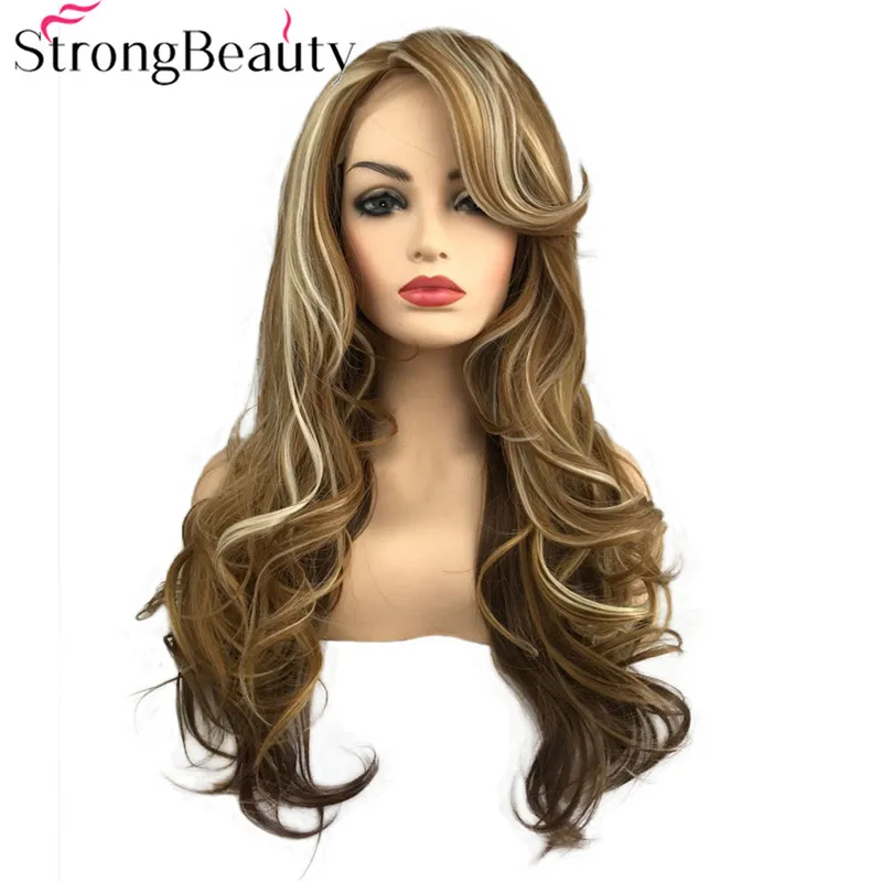 

StrongBeauty Synthetic Wig Lace Front Wigs Long Wavy Wig Yellow Gold with Hightlight Blonde Natural Women's Wig