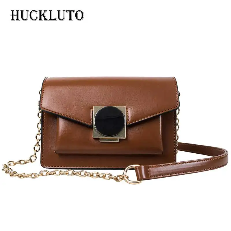 

HuckLuto Brand 2019 New Promotion Sale Korean Fashion Luxury Chain Pink Black Mini Shoulder Bag Leather Women's Messenger Bag