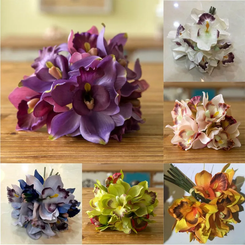Букет из 7 штук орхидеи латекса Cymbidium для домашвечерние вечеринки искусственные