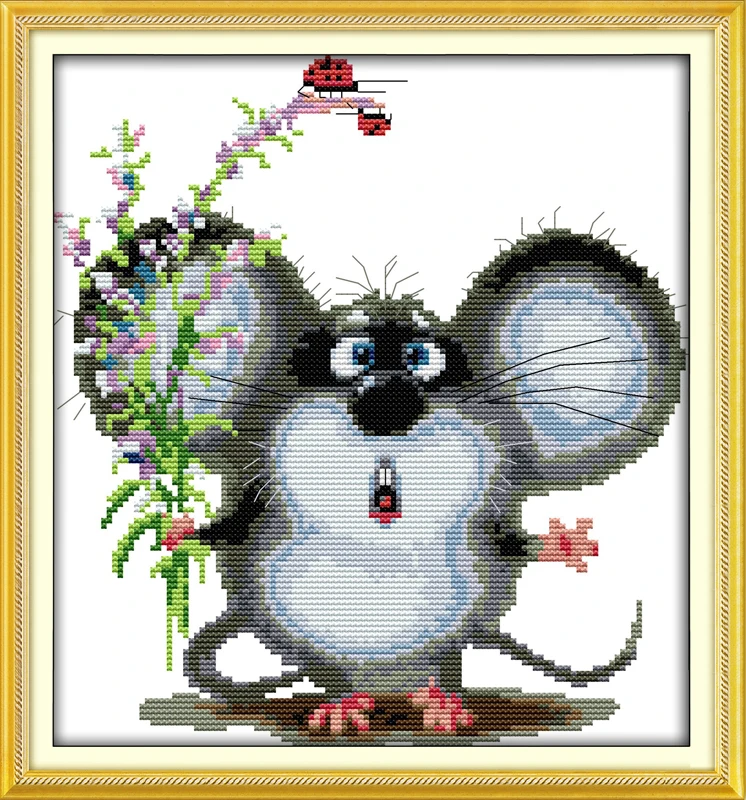 

Big-eared mouse Counted Cross Stitch 11CT Printed 14CT Cross Stitch DIY Chinese Cotton Cross-stitch Kit Embroidery Needlework