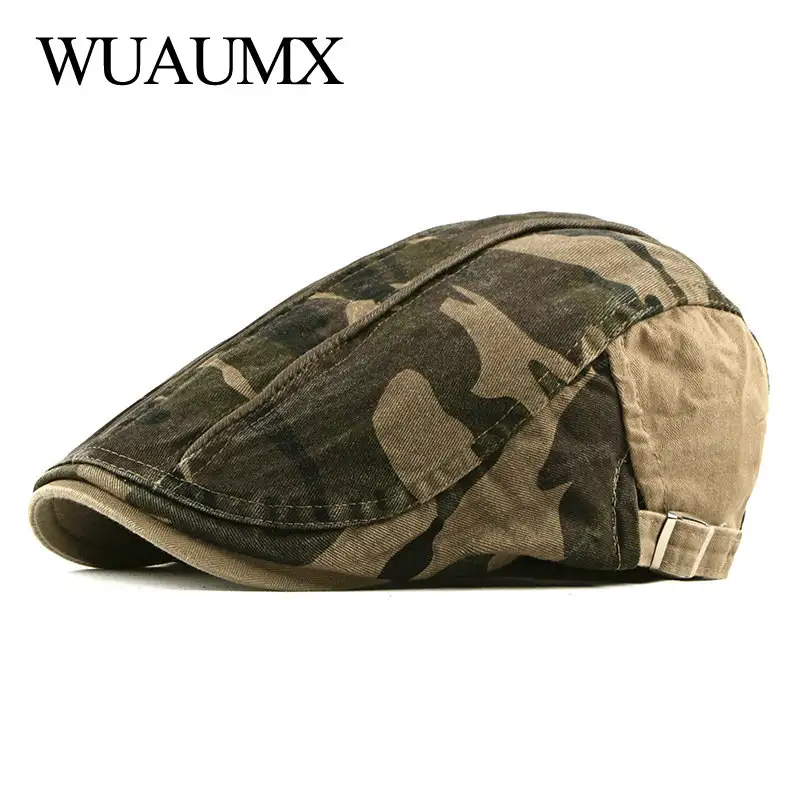 Camouflage Berets Hats for Men Women Patchwork Herringbone Caps Washed Cotton Newsboy Cap Cabbie Ivy Flat Hat Adjustable - Image 2