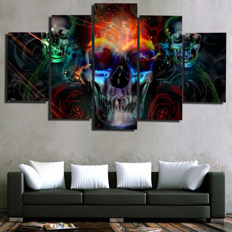 5 Piece Canvas Art diamond painting skull flower 5d diy magic Paintings