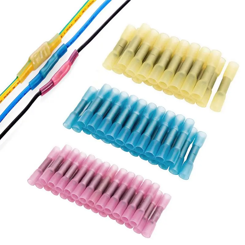 

100PCS Heat Shrink Insulated Butt Wire Crimp Electrical Connectors Terminals Set