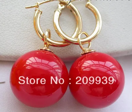 

hj 002236 16mm red round SOUTH SEA SHELL PEARL earring