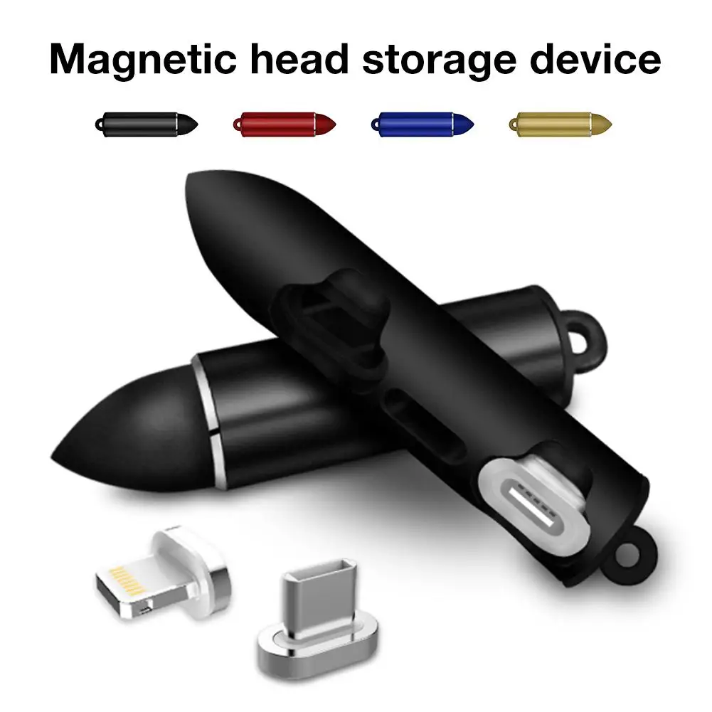 

Magnetic Head Storage Bullet Portable Adapter Metal Storage Container for iPhone Lightening Micro USB Type C Charger Connector