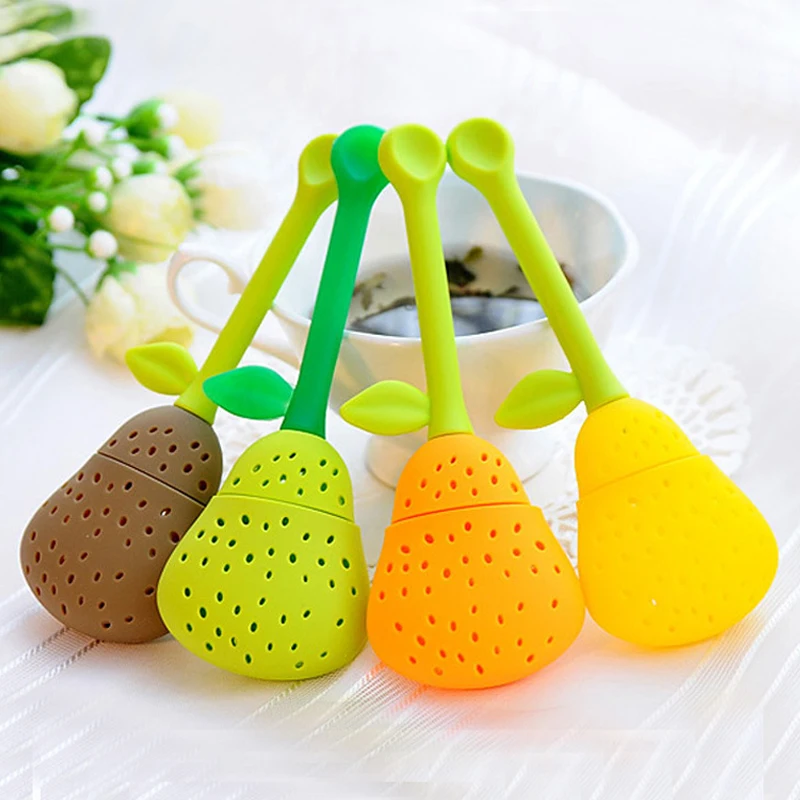 

2pcs Cute Silicone Tea Strainer Pear shape Reusable Tea Bags Creative Herb Loose Leaf Tea Filter Infuser Kitchen Tea Accessories