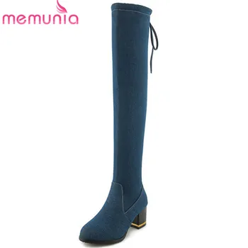 

MEMUNIA 2020 hot sale over the knee boots women top quality denim autumn winter boots simple zip high heels boots shoes woman