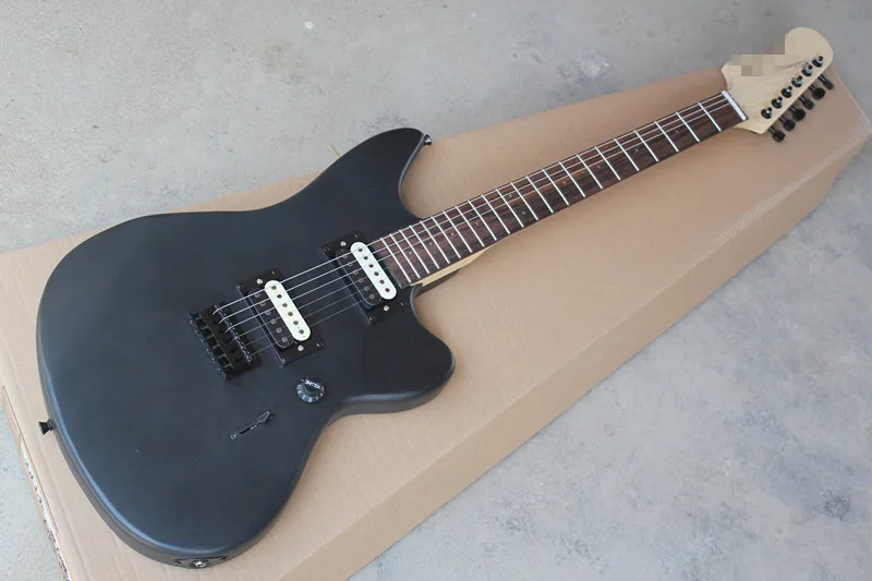 Factory custom matt black string thru body electric guitar with reverse
