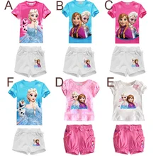 Été bébé fille vêtements ensembles de dessin animé princesse t-shirt + shorts 2 pcs bébé vêtements 2017 nouveau elsa anna enfants filles vêtements set