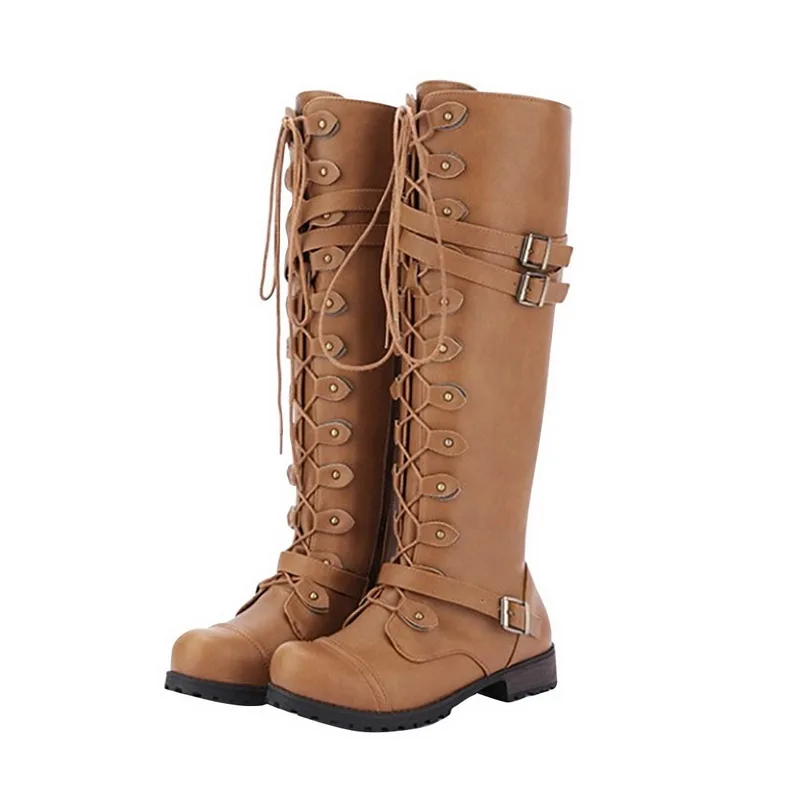 

Laamei Women Round Toe Steampunk Gothic Vintage Style Retro Punk Buckle Military Combat Boots zapatos de mujer bota feminina