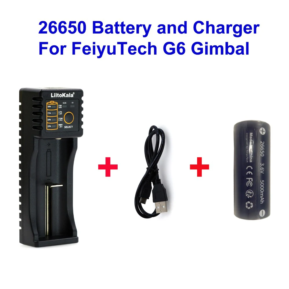 

Quality 26650 Battery Charger and Original Feiyu Tech 26650 Battery 5000mah for Feiyu FY FeiyuTech G6 Gimbal Battery and Charger