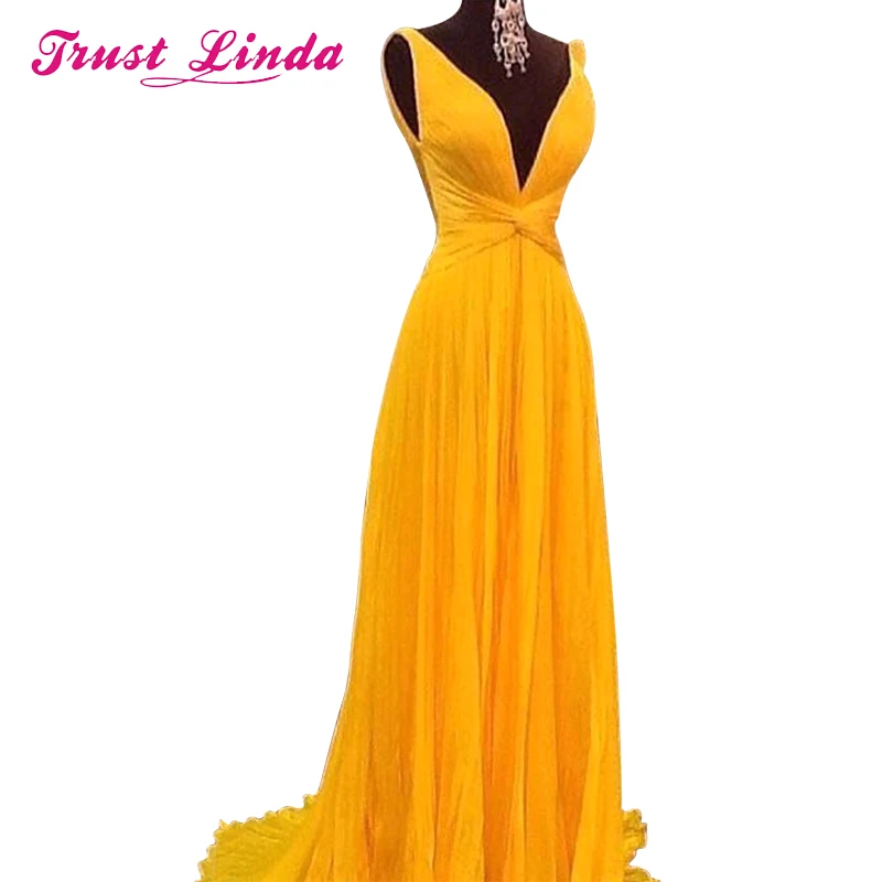 NEW Sexy Backless A Line Bridesmaid Dresses Vibrant Yellow Chiffon Long Women Prom Dress Vestido De Festa Customized Party Gown NEW Sexy Backless A Line Bridesmaid Dresses Vibrant Yellow Chiffon Long Women Prom Dress Vestido De Festa Customized Party Gown