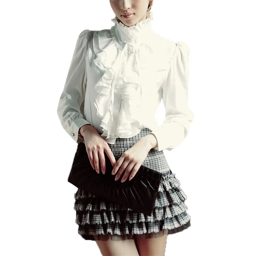 New Vintage Chiffon Blouse Women Spring Autumn Solid Long