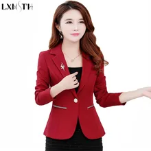 LXMSTH Осень корейский Формальные женские блейзеры и куртки длинный рукав сплошной Тонкий дамы короткая куртка, костюм пальто плюс размер Блейзер Работа