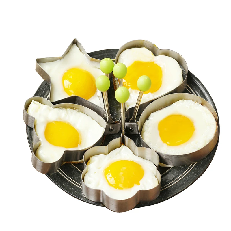 

5pcs/set Fried Egg Mold Stainless Steel Egg Tool Creative Shaped Omelette Egg Pancake Rings Diy Kitchen Cooking Tools