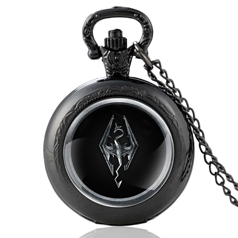 Винтажные бронзовые часы The Elder Scrolls V Skyrim, кварцевые карманные часы, классические мужские и женские часы с ожерельем - Цвет: P607-Black