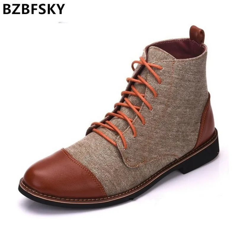 

BZBFSKY2019 Men Ankle Boots Spring Autumn Casual Lace Up shoes Booties Oxfords Fashion Leather Boots Men Boots Large Size 39-48