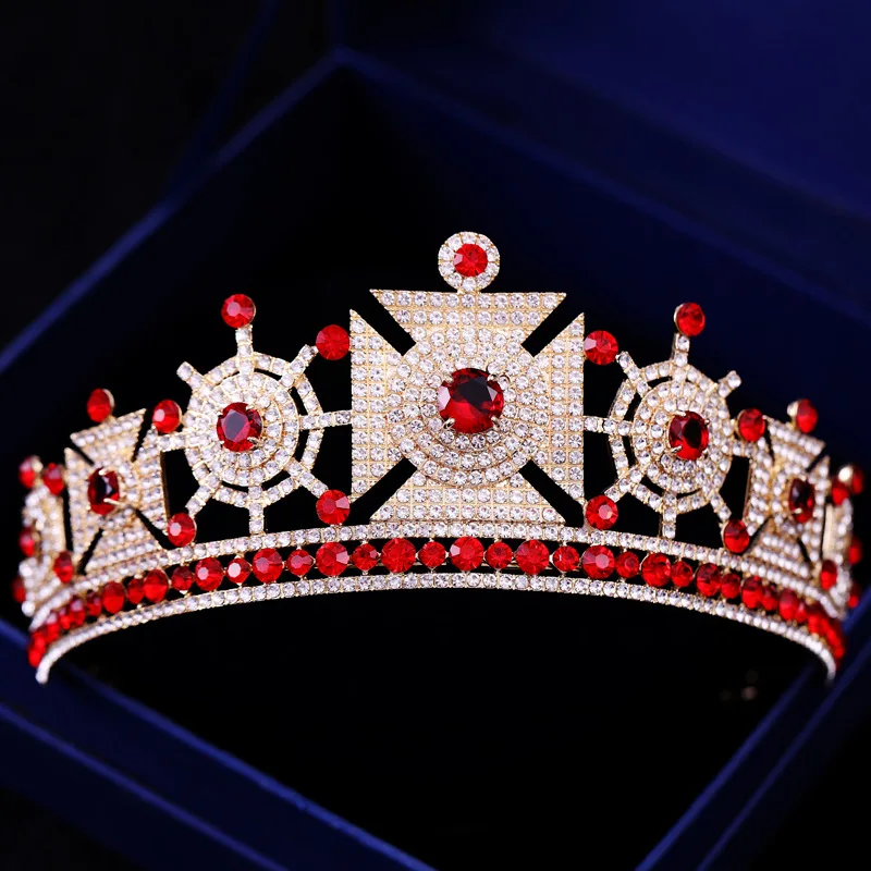 

Jonnafe Red Crystal Princess Crown Women Prom Tiara Rhinestone Bridal Headpiece Accessories Wedding Hair Jewelry