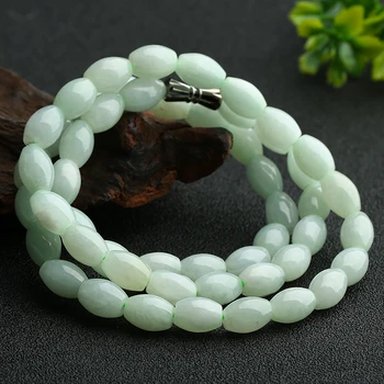 

New Good Natural Aqua Jadeite 9x6.5mm Ellipse Beads Link 19.6"L Necklace Gift