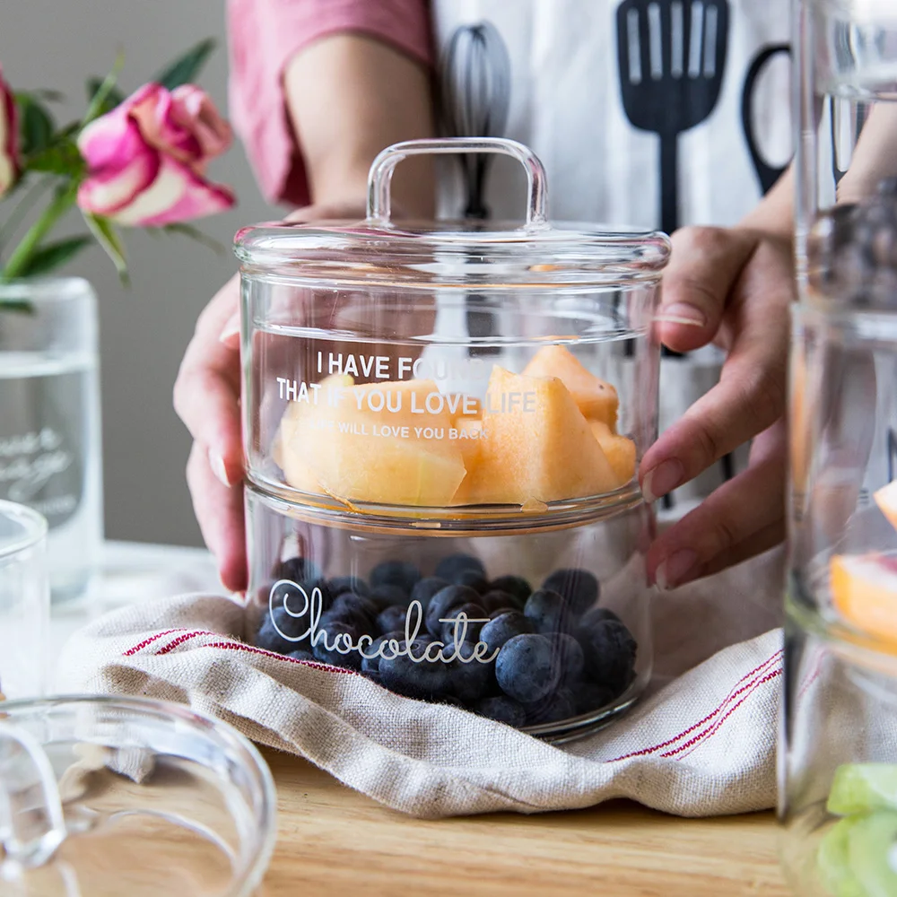 

Superimposable Glass Storage Jar Bottle with Cover Minimalist Nut Seasoning Fruit Storage Bottle Container Home Organizer Decor