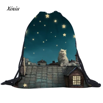 

2019 New Fashion Unisex Backpacks 3D Star Cute Cats Printing Bags Drawstring Backpack Female Shoulder Bag High Quality