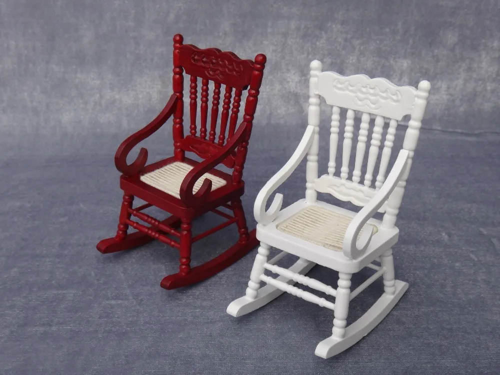 1/12 casa de muñecas en miniatura de madera silla mecedora modelo muebles blanco 
