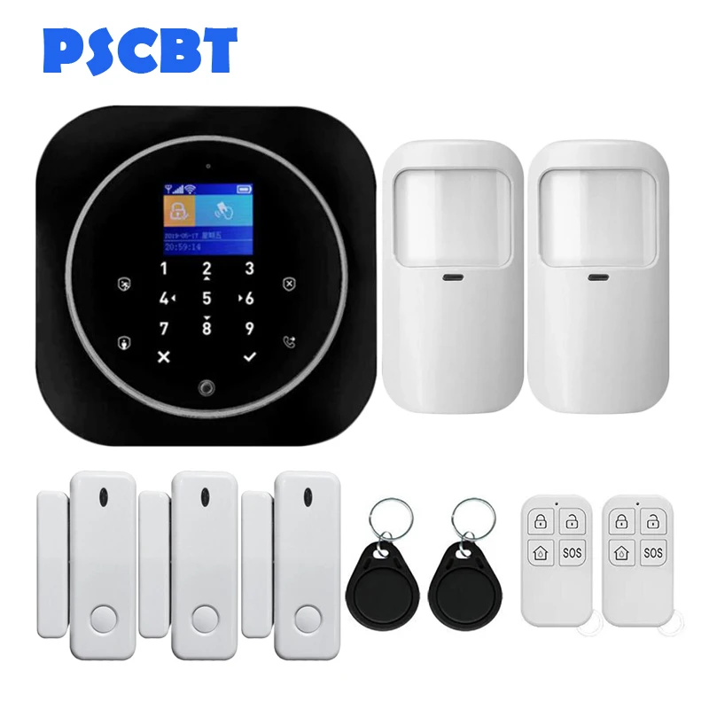 PS11 Wireless Home GSM Security Alarm System DIY Kit APP Control With Auto Dial Touch Keyboard Panel Burglar Alarm System - Color: Kit 4