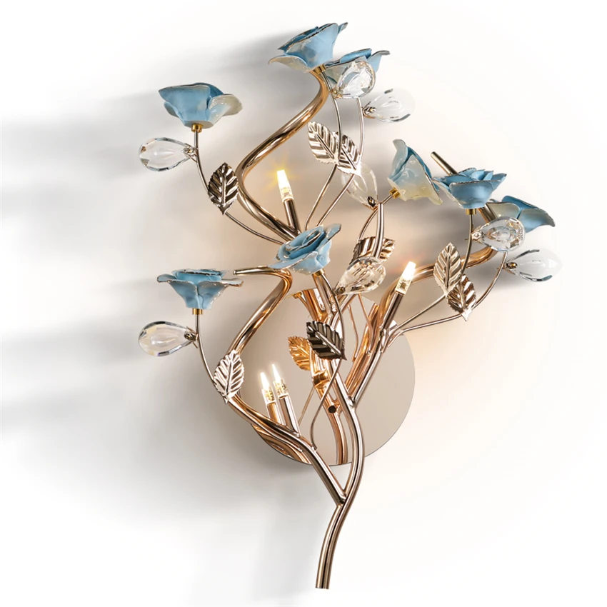 

Post-modern Iron Led Crystal Petals Wall Light Bedroom Living Room Corridor Staircase LED Wall Lamp Decorative Lighting Fixtures