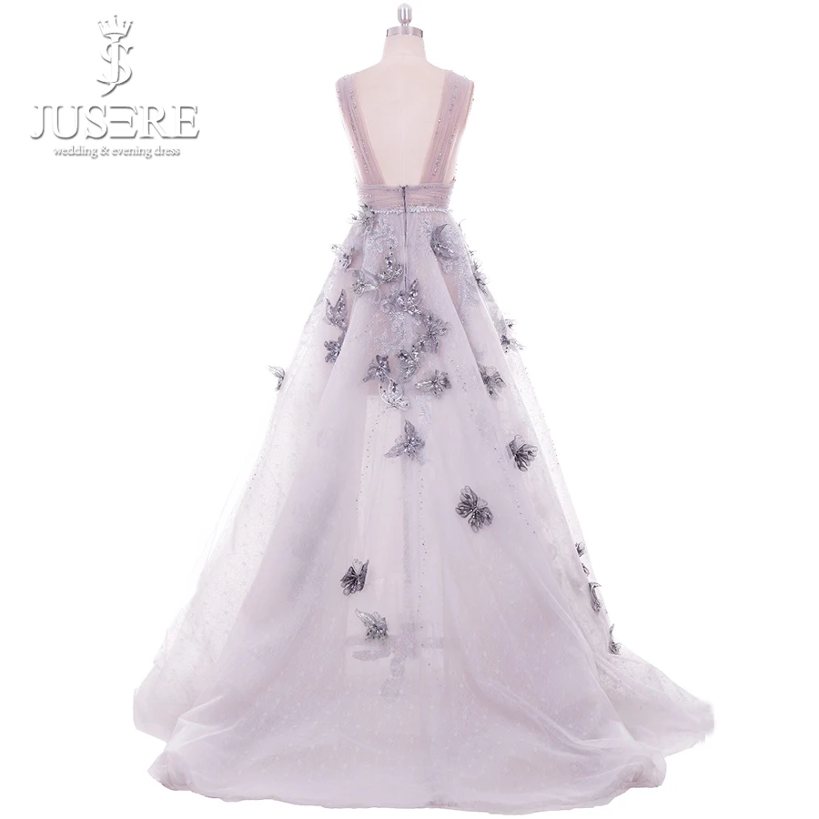 Плиссированное вечернее платье Jusere Haute Couture с V образным вырезом открытой спиной и