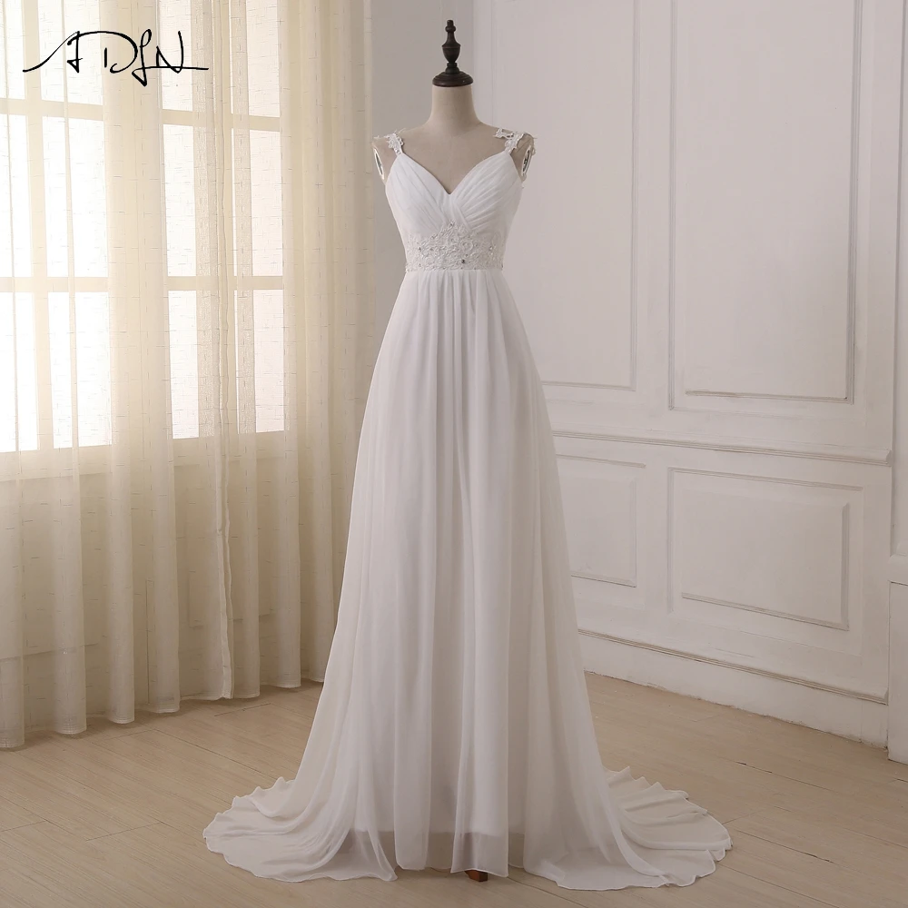 ADLN Beach Wedding Dress 2017 In Stock Plus Size Spaghetti Straps Chiffon Wedding Gowns Brida Gown