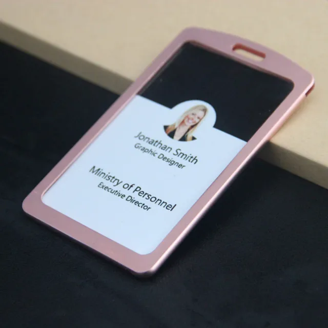 new arrival 1pcs pink color aluminum alloy metal vertical id badge