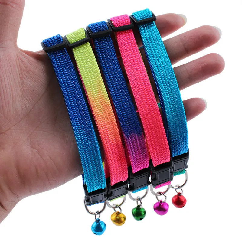 High Quality 1Pc Fashion Random Color Rainbow Safety Adjustable Pet Dog Collars With Bell For Small | Дом и сад
