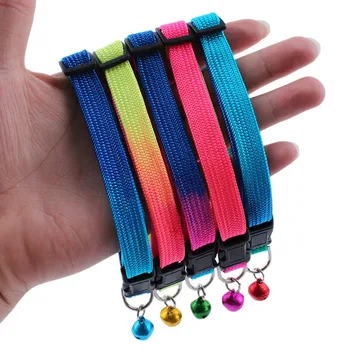 

Random Color Rainbow Color Safety Adjustable Pet Dog Collars With Bell For Small Dog High Quality