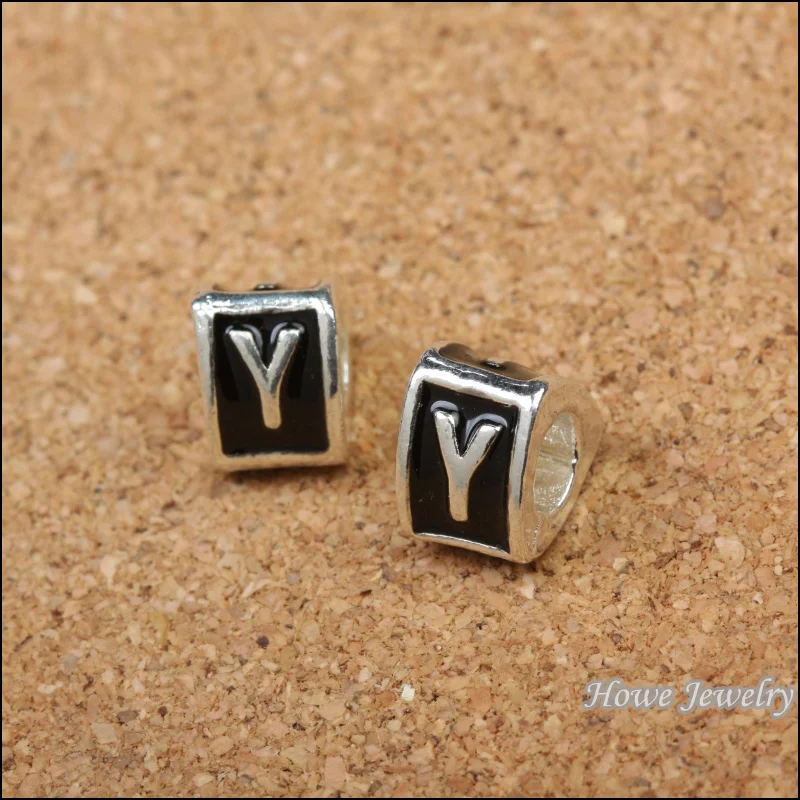 

7 pcs triangle black English Alphabet letter "Y" charm antique silver plated diy earring fit bracelet (8*9*6mm)