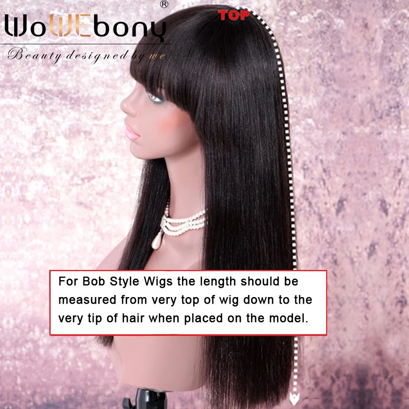 Yaki Straight Glueless Lace Front Human Hair Wigs With Full Bangs Brazilian Remy Hair Regular Yaki Silk Top Lace Wig Whorl