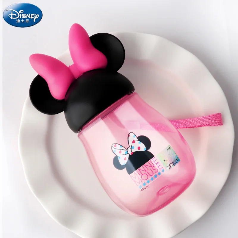 

Disney Baby Minnie Mickey Plastic Feeding Cup Cartoon Sports Water Bottle Learn Drinking Straw Cup As A Gift School Bottle 300ML
